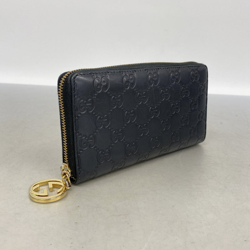 【6id5979】グッチ 長財布 グッチシマ 409342 レザー ブラック ゴールド金具【中古】メンズ レディース ユニセックス