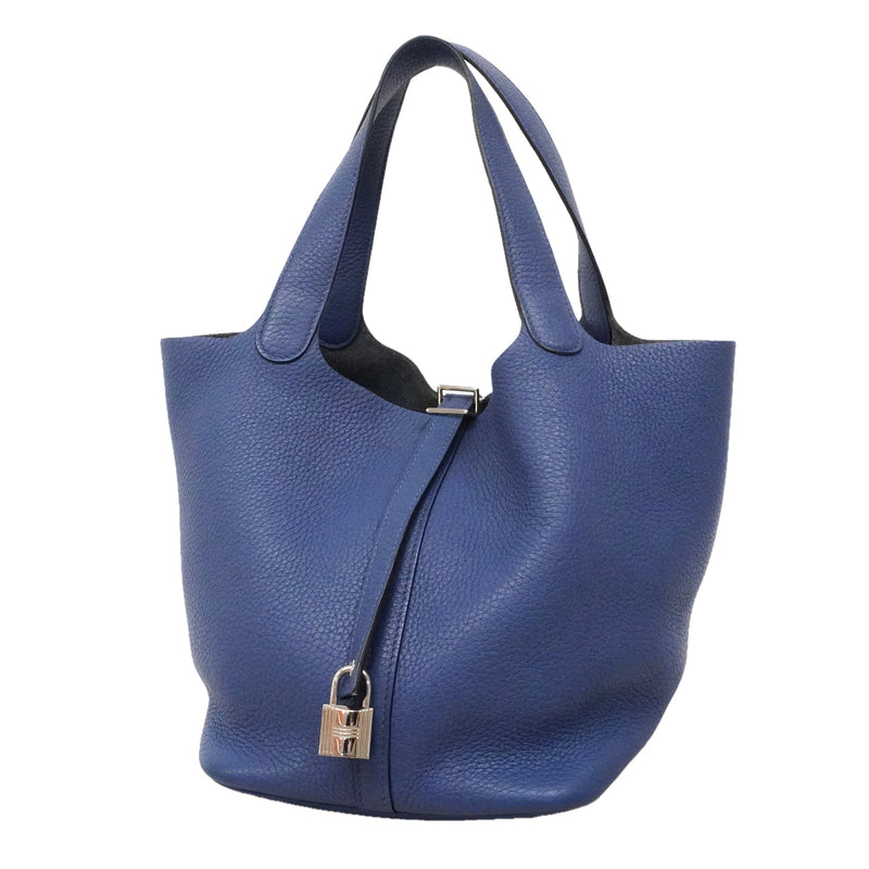 【6id5982】エルメス ハンドバッグ ピコタンロックMM トリヨンクレマンス ブルーサフィール シルバー金具 C刻印【中古】レディース