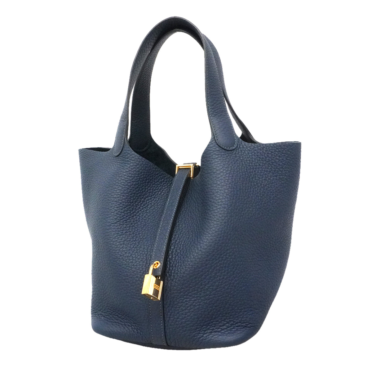 【6id5983】エルメス ハンドバッグ ピコタンロックMM トリヨンクレマンス ブルータイ ゴールド金具 W刻印【中古】レディース
