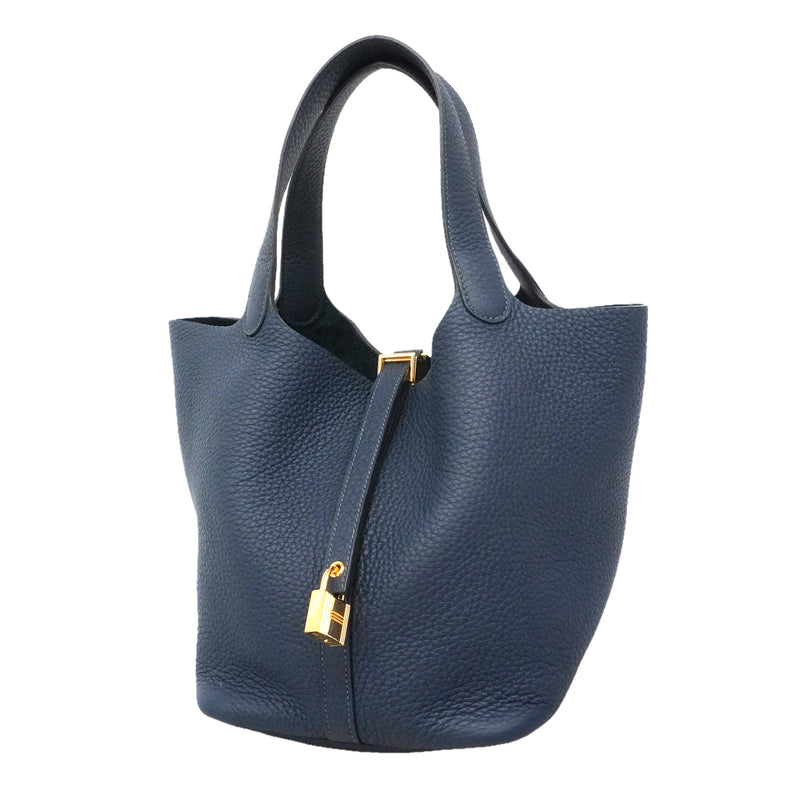 【6id5983】エルメス ハンドバッグ ピコタンロックMM トリヨンクレマンス ブルータイ ゴールド金具 W刻印【中古】レディース