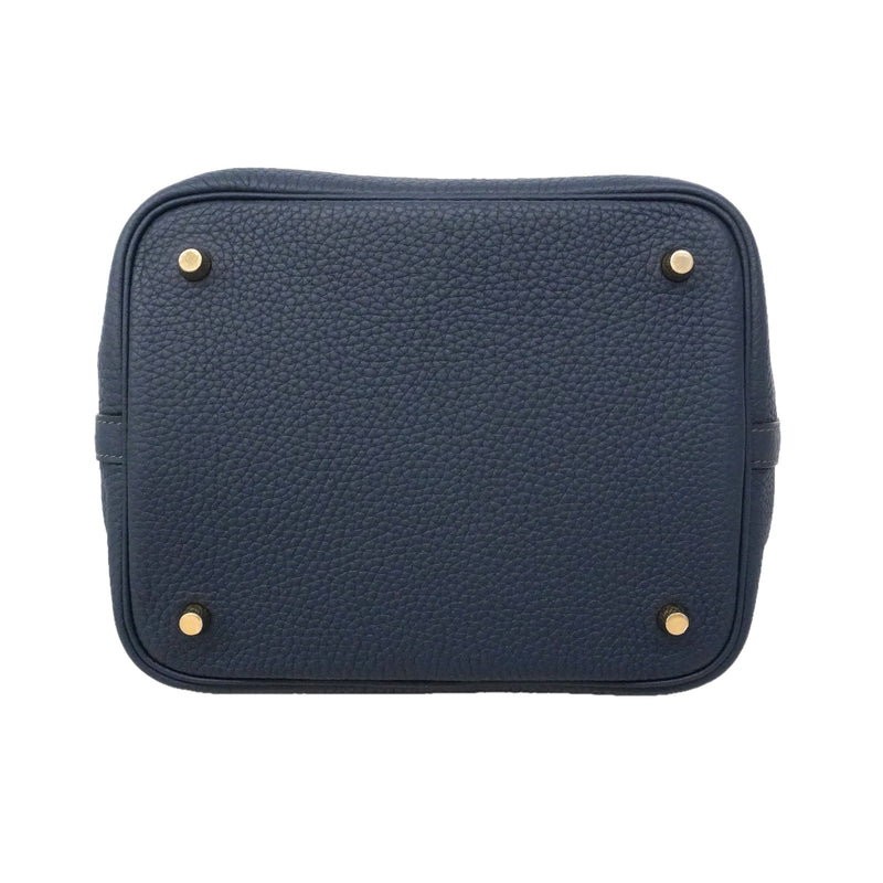 【6id5983】エルメス ハンドバッグ ピコタンロックMM トリヨンクレマンス ブルータイ ゴールド金具 W刻印【中古】レディース