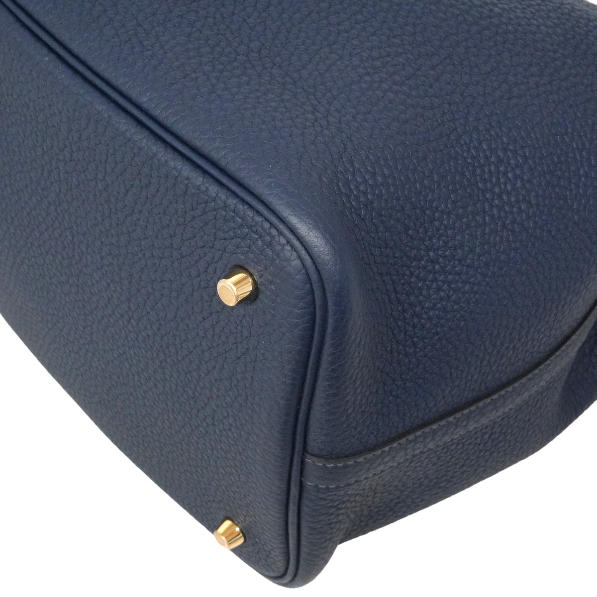 【6id5983】エルメス ハンドバッグ ピコタンロックMM トリヨンクレマンス ブルータイ ゴールド金具 W刻印【中古】レディース