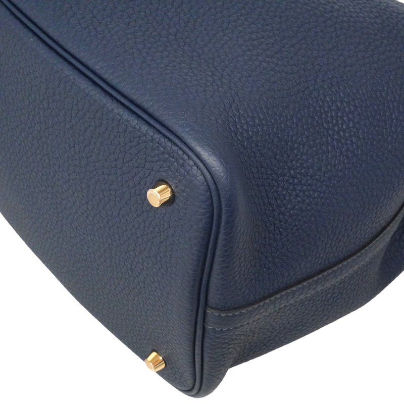 【6id5983】エルメス ハンドバッグ ピコタンロックMM トリヨンクレマンス ブルータイ ゴールド金具 W刻印【中古】レディース