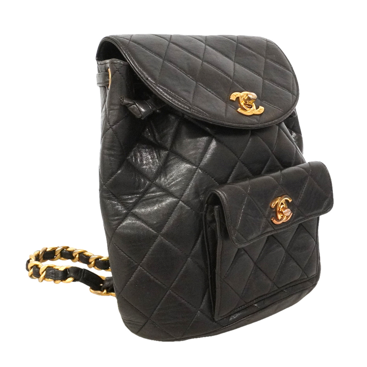 【6id5986】シャネル リュック・デイパック マトラッセ ラムスキン ブラック ゴールド金具【中古】レディース