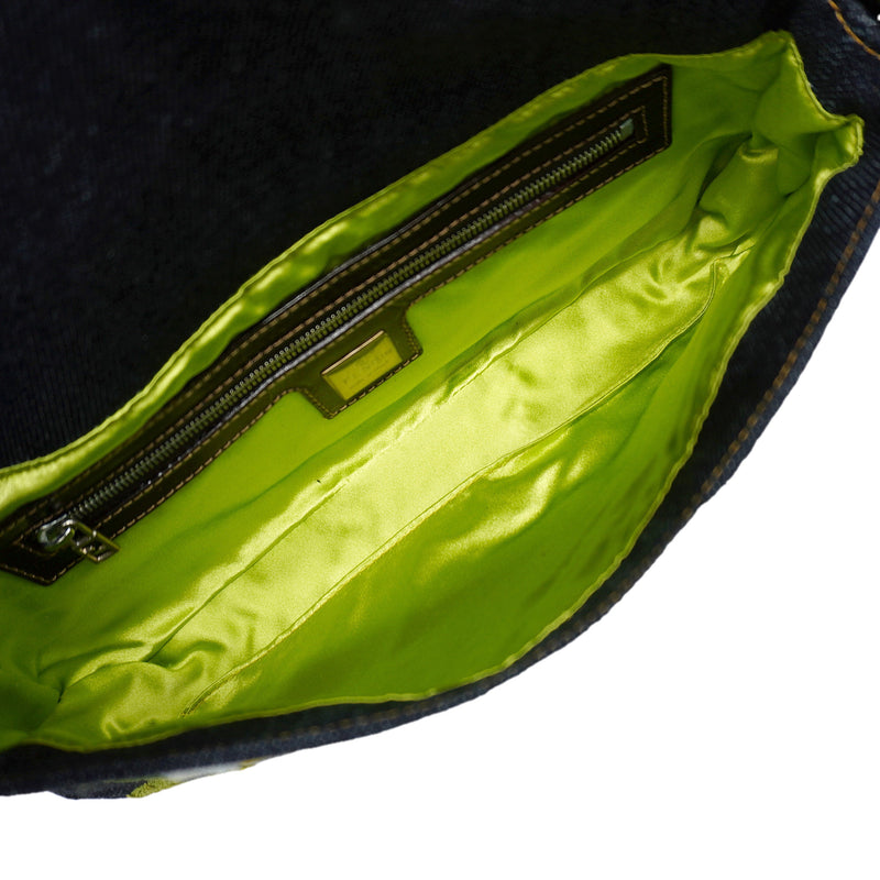【6id5993】フェンディ ハンドバッグ マンマバケット デニム ブルー マルチカラー シルバー金具【中古】レディース