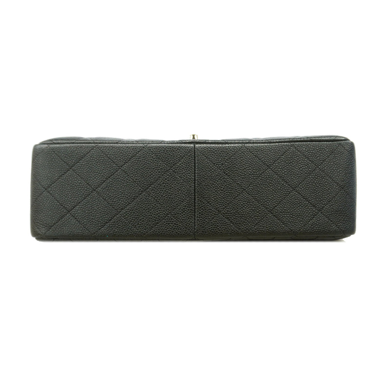 【6id5996】シャネル ショルダーバッグ デカマトラッセ Wフラップ Wチェーン キャビアスキン ブラック シルバー金具【中古】レディース