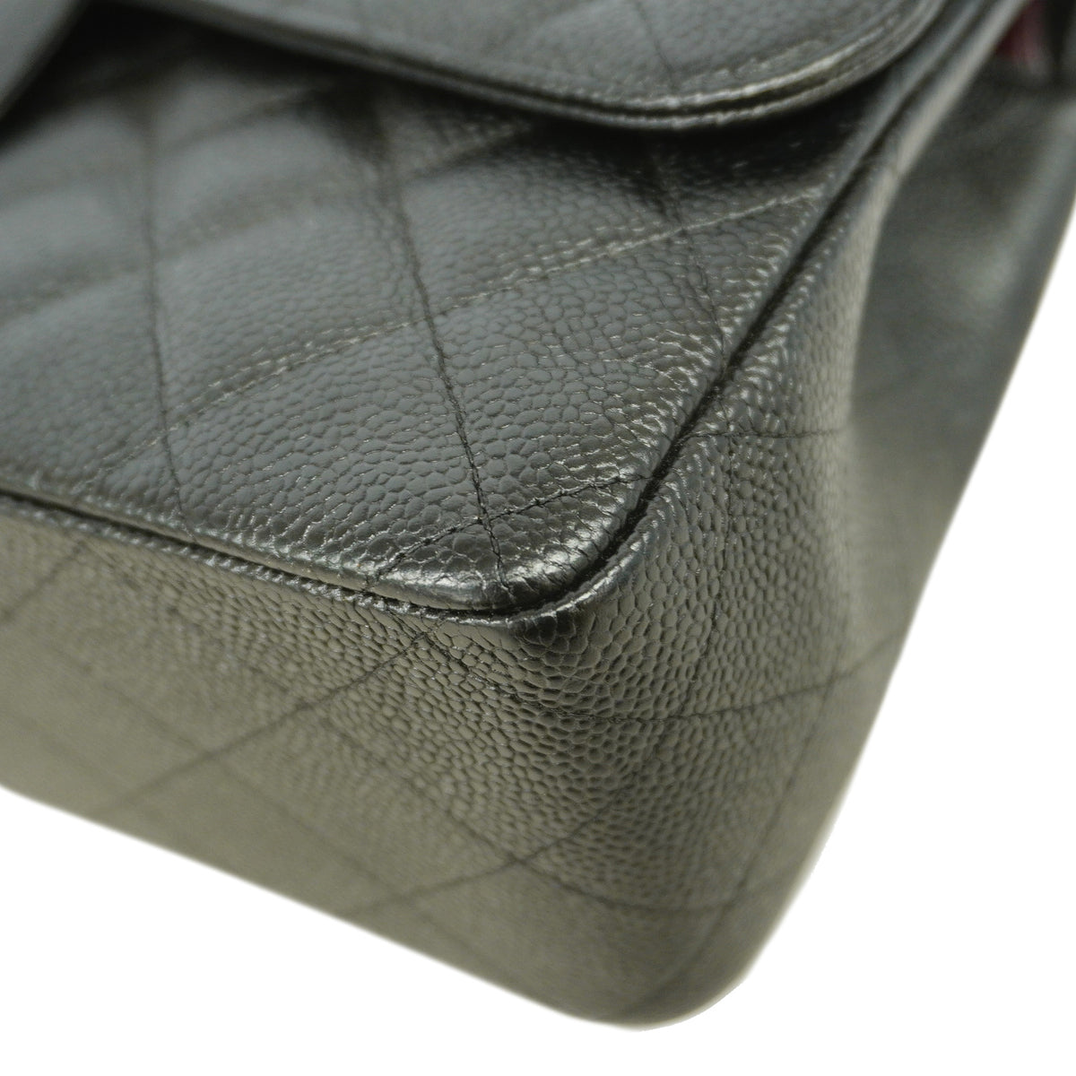 【6id5996】シャネル ショルダーバッグ デカマトラッセ Wフラップ Wチェーン キャビアスキン ブラック シルバー金具【中古】レディース
