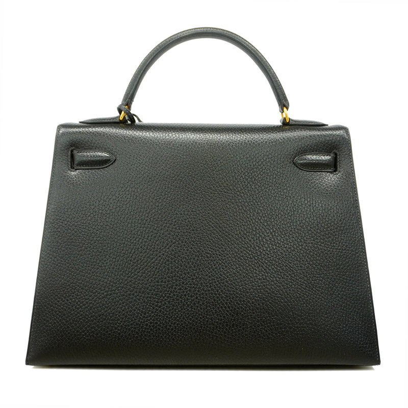 【6id5998】エルメス ハンドバッグ ケリー32 アルデンヌ ブラック ゴールド金具 ○W刻印 2wayバッグ【中古】レディース