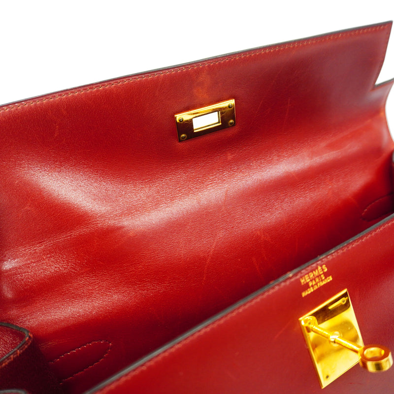 【6id5999】エルメス ハンドバッグ ケリー32 ボックスカーフ ルージュアッシュ ゴールド金具 ○W刻印 2wayバッグ【中古】レディース