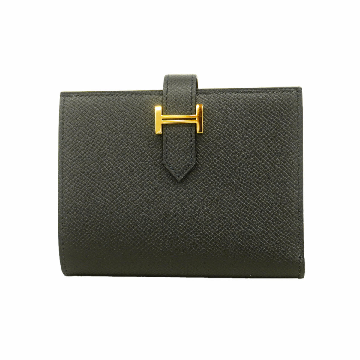 【6id6012】エルメス 財布 ベアンコンパクト ヴォーエプソン ブラック ゴールド金具 K刻印【中古】レディース