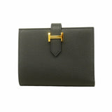 【6id6012】エルメス 財布 ベアンコンパクト ヴォーエプソン ブラック ゴールド金具 K刻印【中古】レディース