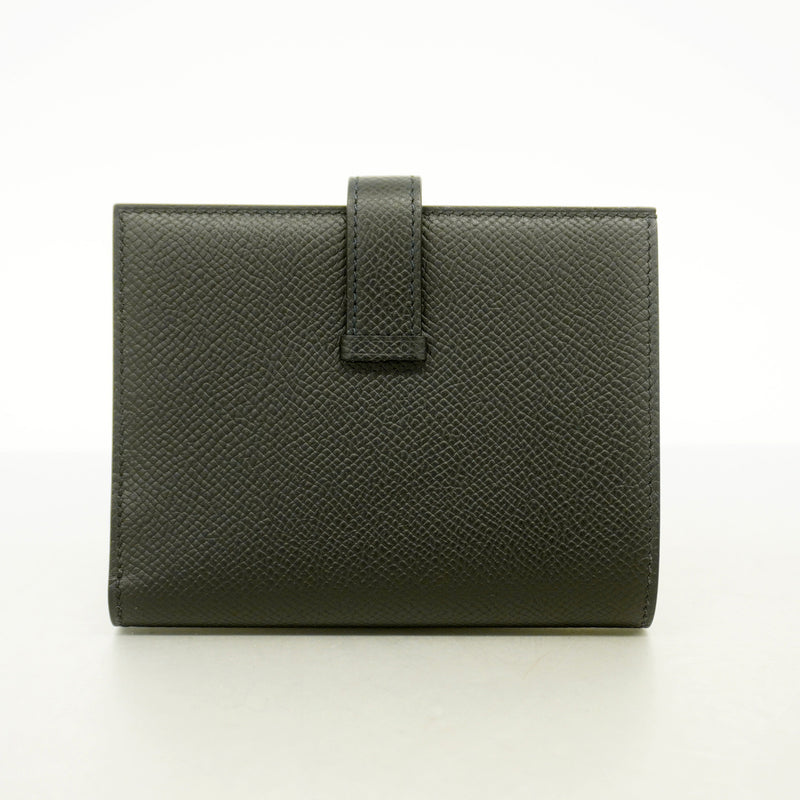 【6id6012】エルメス 財布 ベアンコンパクト ヴォーエプソン ブラック ゴールド金具 K刻印【中古】レディース