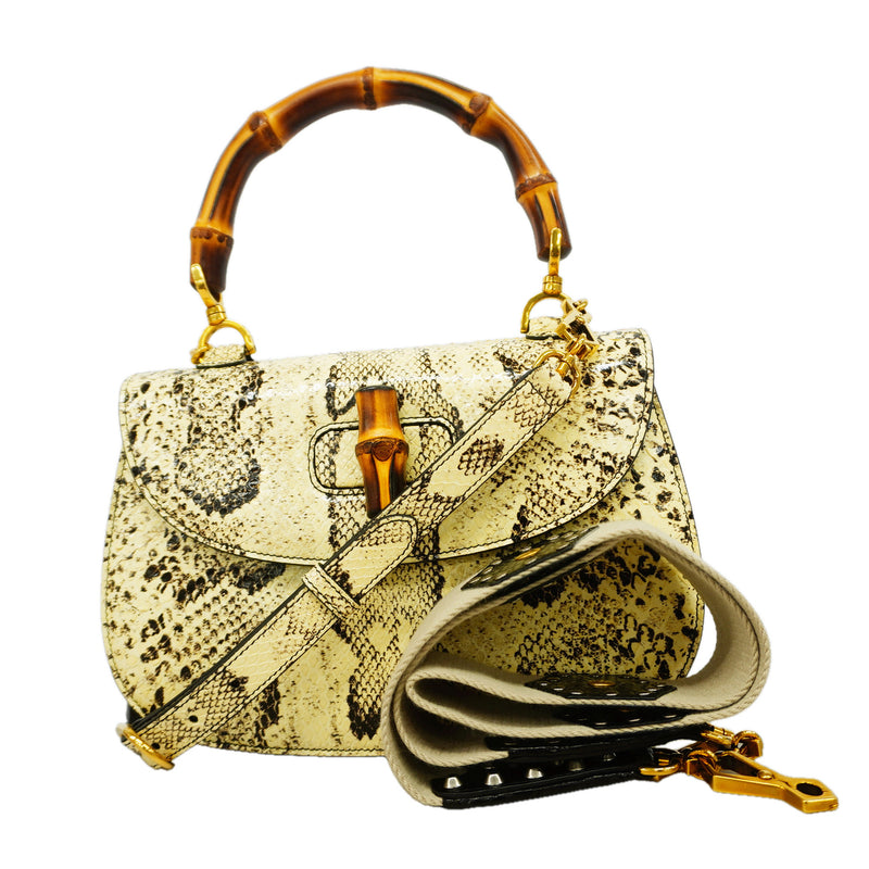 【6id6013】グッチ ハンドバッグ バンブー 679632 パイソン ベージュ ゴールド金具 2wayバッグ【中古】レディース