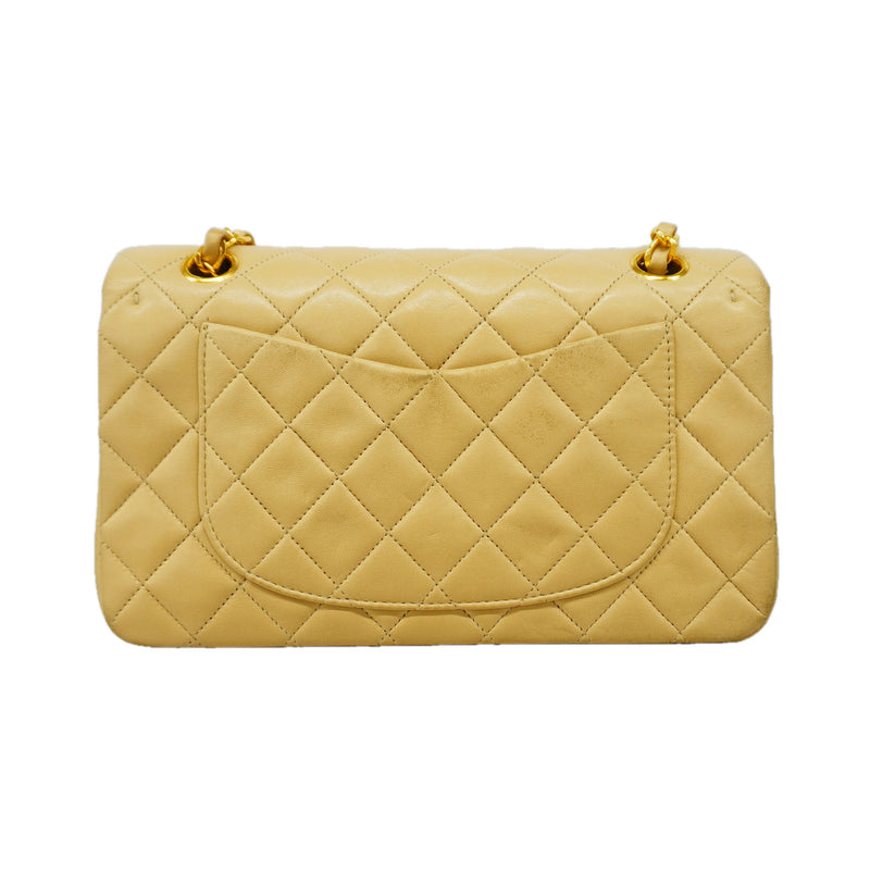 【6id6014】シャネル ショルダーバッグ マトラッセ Wフラップ Wチェーン ラムスキン ベージュ ゴールド金具【中古】レディース