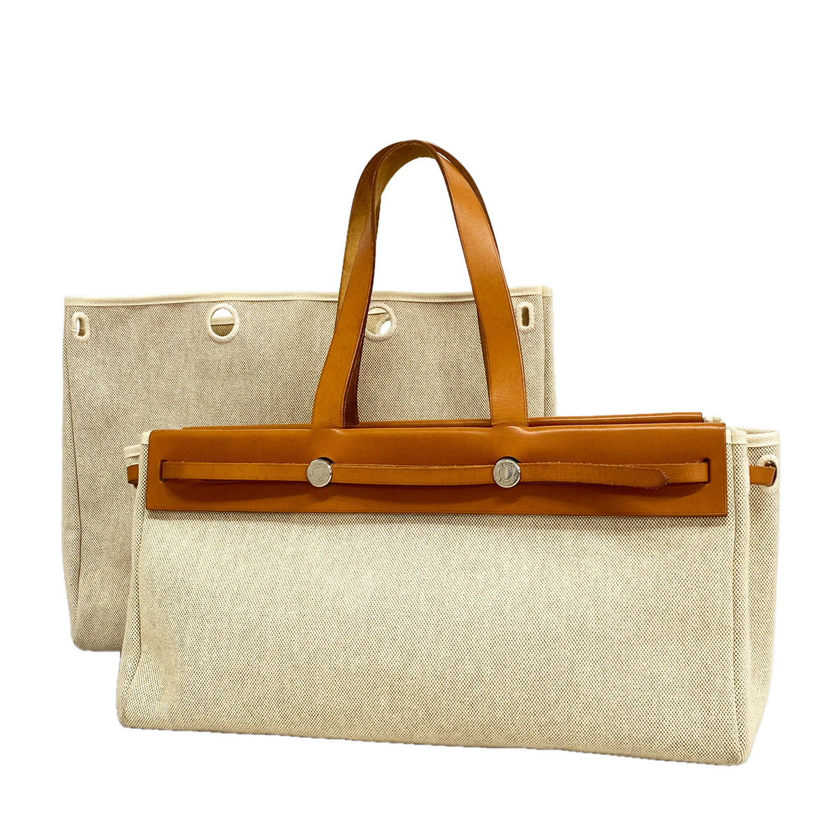 【6id6028】エルメス トートバッグ エールバッグカバス トワルアッシュ ナチュラル シルバー金具 □F刻印【中古】レディース