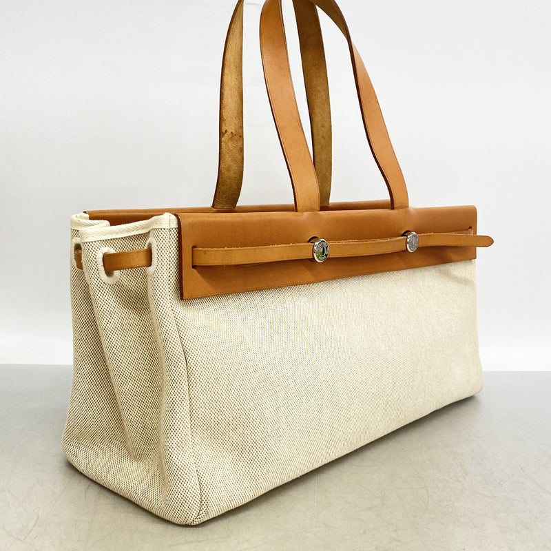【6id6028】エルメス トートバッグ エールバッグカバス トワルアッシュ ナチュラル シルバー金具 □F刻印【中古】レディース