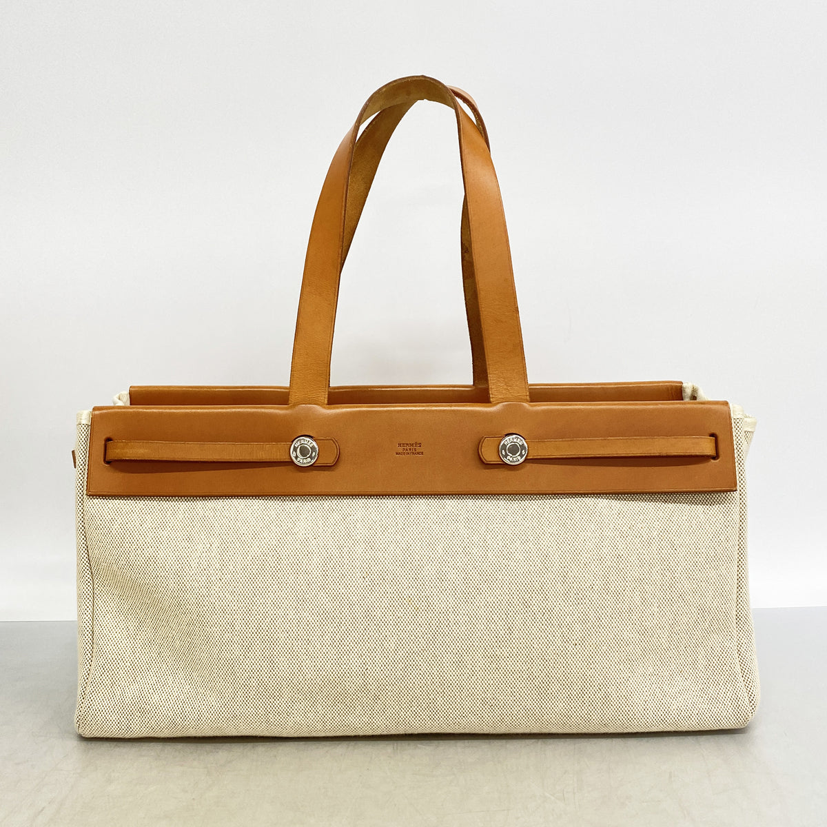 【6id6028】エルメス トートバッグ エールバッグカバス トワルアッシュ ナチュラル シルバー金具 □F刻印【中古】レディース
