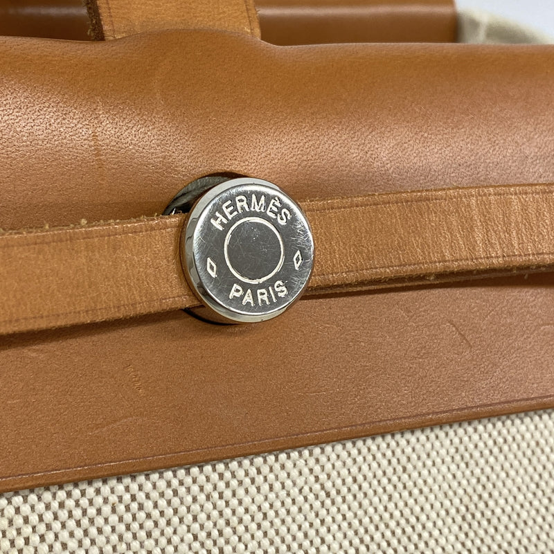 【6id6028】エルメス トートバッグ エールバッグカバス トワルアッシュ ナチュラル シルバー金具 □F刻印【中古】レディース