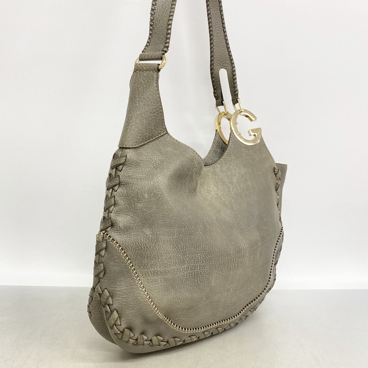 【6id6030】グッチ ショルダーバッグ 218781 レザー グレー シャンパンゴールド金具【中古】レディース
