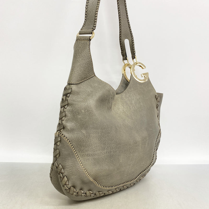 【6id6030】グッチ ショルダーバッグ 218781 レザー グレー シャンパンゴールド金具【中古】レディース