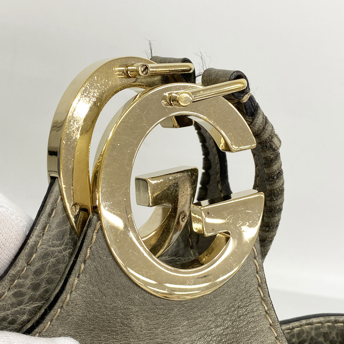 【6id6030】グッチ ショルダーバッグ 218781 レザー グレー シャンパンゴールド金具【中古】レディース