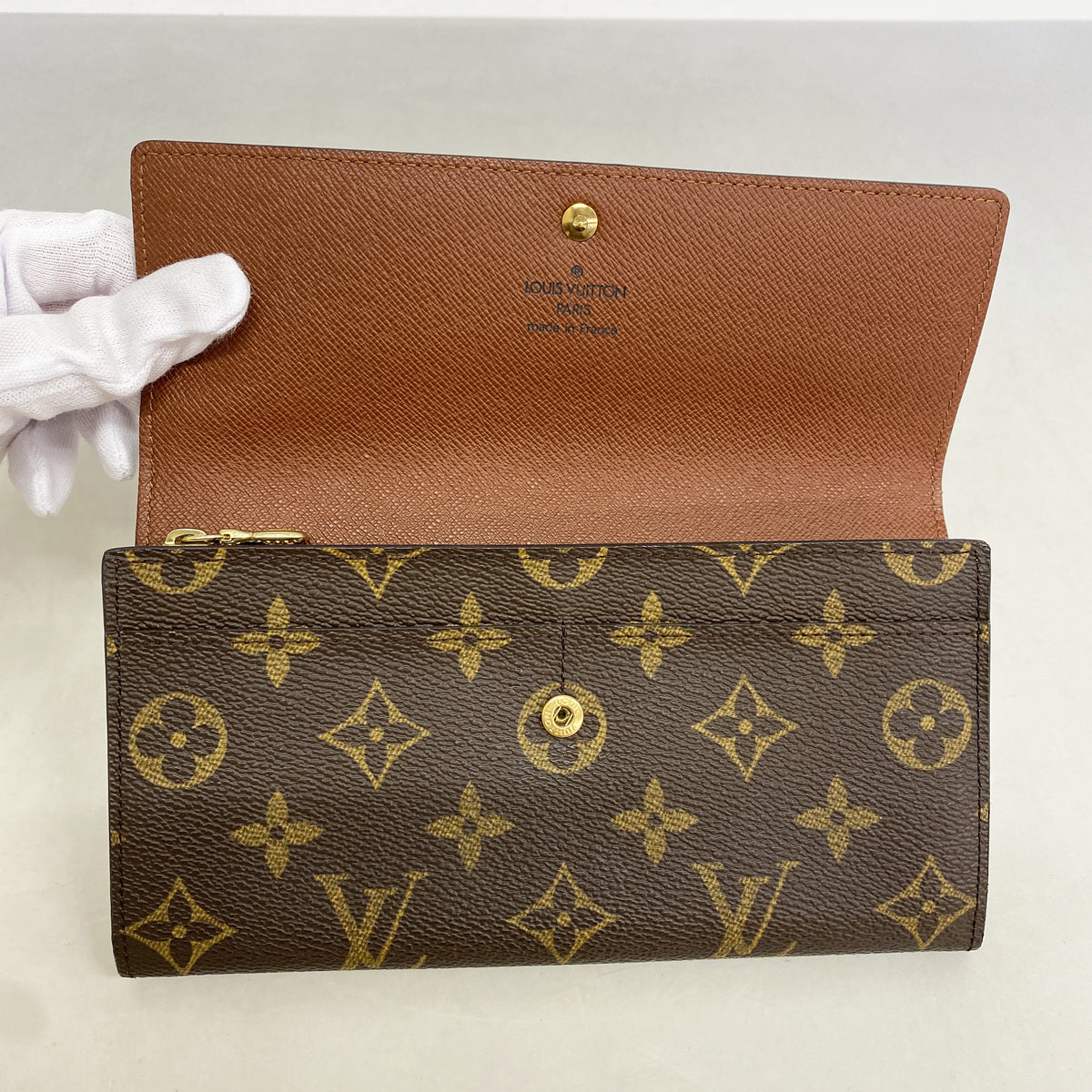 【6id6033】ルイヴィトン 長財布 モノグラム ポシェットポルトモネクレディ M61725 ブラウン【中古】レディース