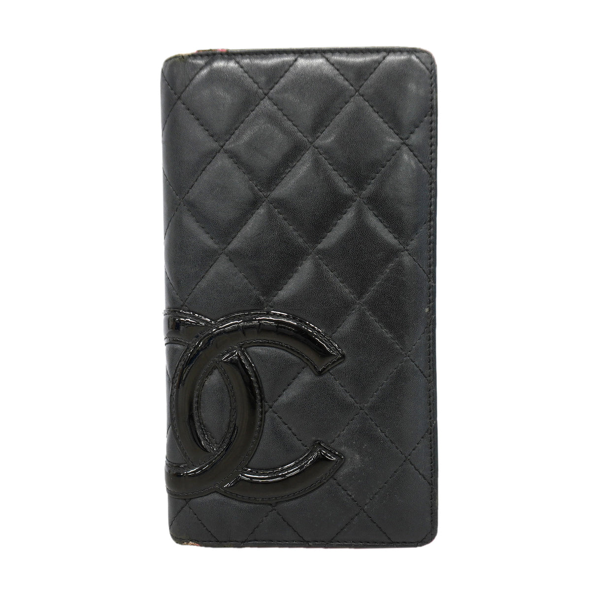 【6id6040】シャネル 長財布 カンボン ラムスキン ブラック シルバー金具【中古】レディース