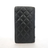 【6id6040】シャネル 長財布 カンボン ラムスキン ブラック シルバー金具【中古】レディース