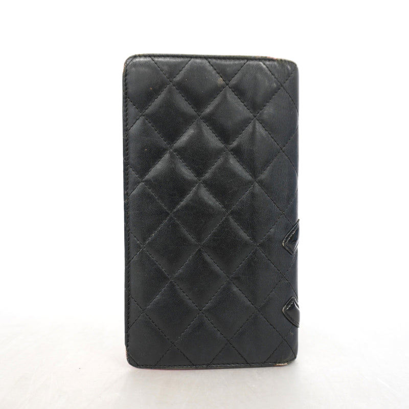 【6id6040】シャネル 長財布 カンボン ラムスキン ブラック シルバー金具【中古】レディース