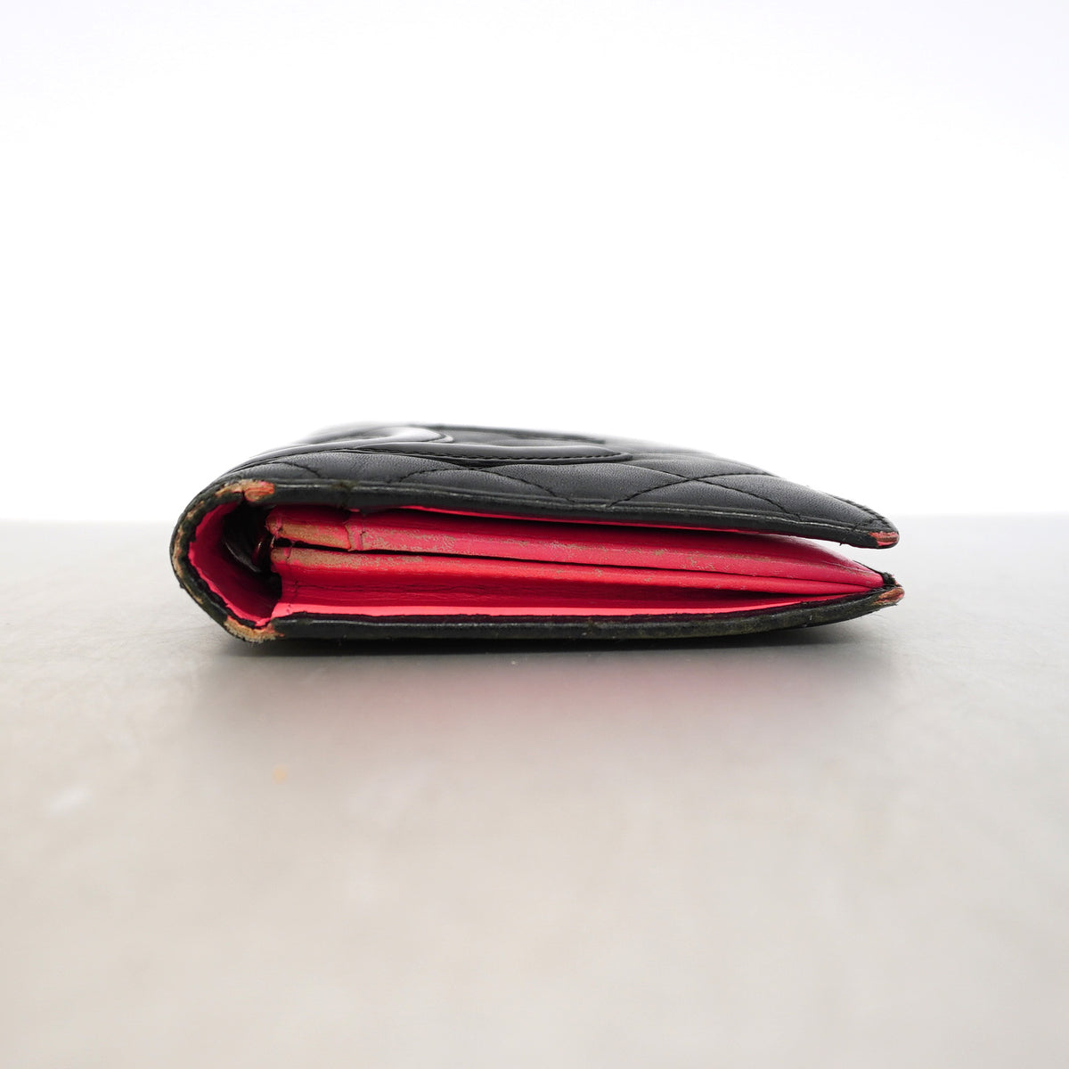 【6id6040】シャネル 長財布 カンボン ラムスキン ブラック シルバー金具【中古】レディース