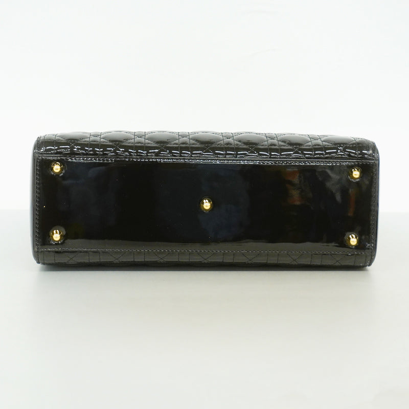 【6id6049】クリスチャンディオール ハンドバッグ カナージュ レディディオール エナメル ブラック ゴールド金具 2wayバッグ【中古】レディース