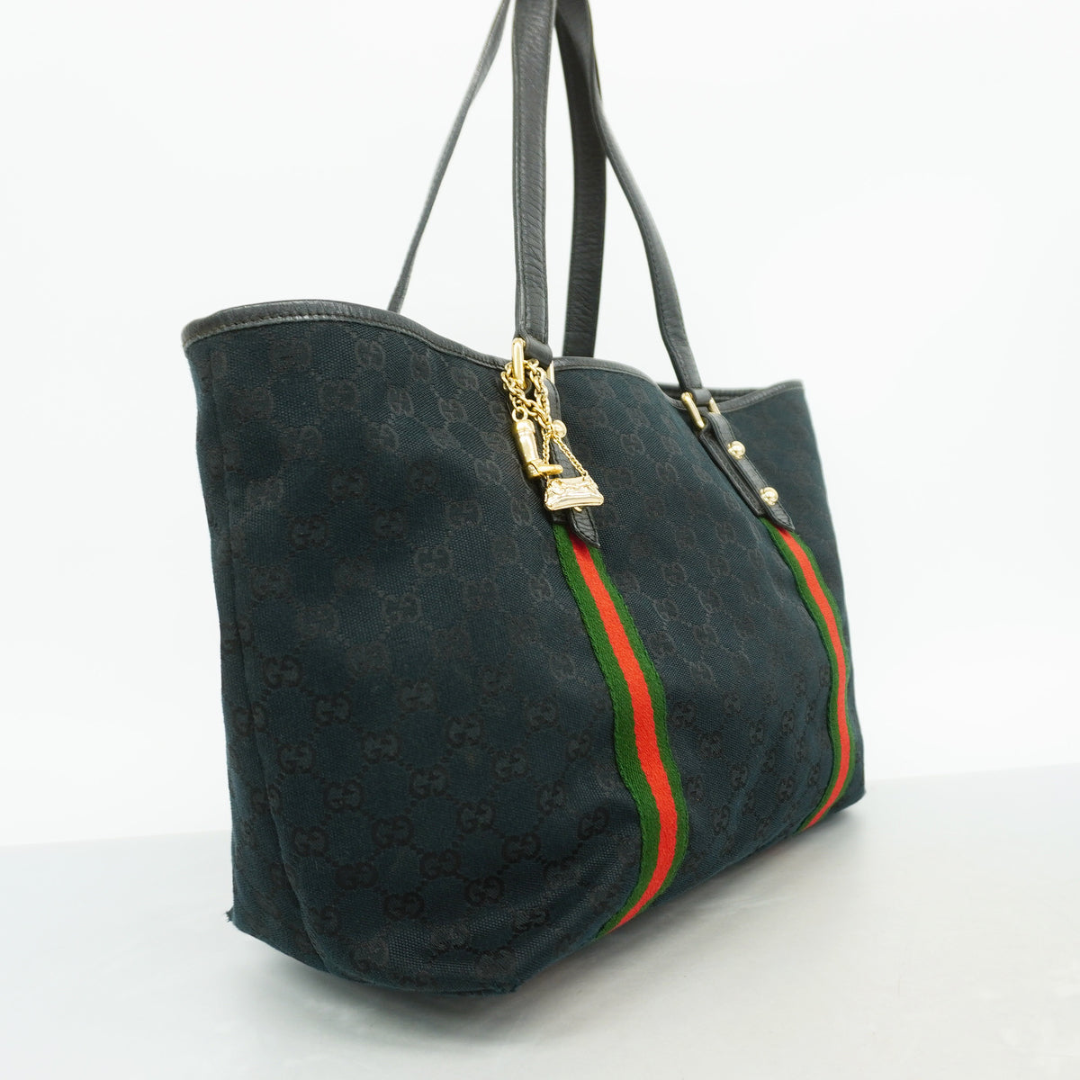 【6id6050】グッチ トートバッグ GGキャンバス/シェリーライン 139260 キャンバス ブラック シャンパンゴールド金具【中古】レディース
