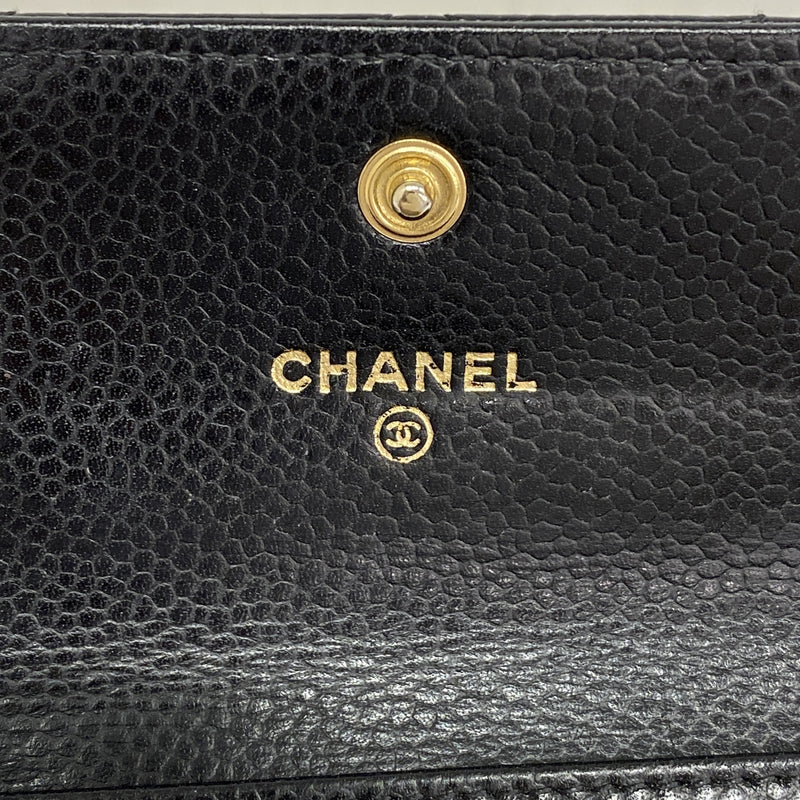 【6id6070-h】シャネル カードケース マトラッセ キャビアスキン ブラック ゴールド金具【中古】レディース