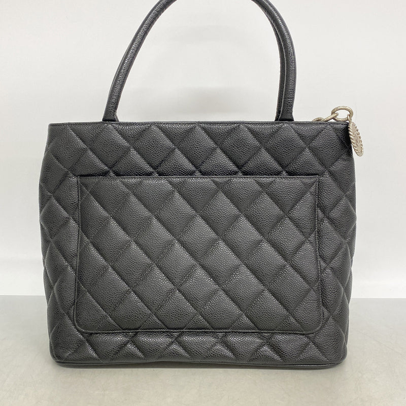 【6id6076-h】シャネル トートバッグ 復刻トート キャビアスキン ブラック シルバー金具【中古】レディース