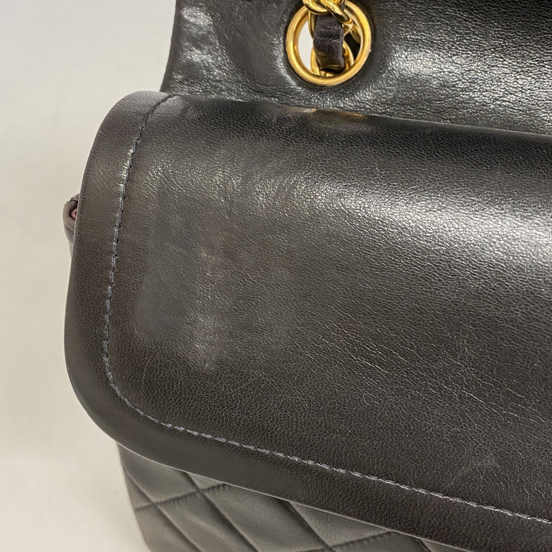 【6id6078-h】シャネル ショルダーバッグ マトラッセ Wフラップ Wチェーン ラムスキン ブラック ゴールド金具【中古】レディース