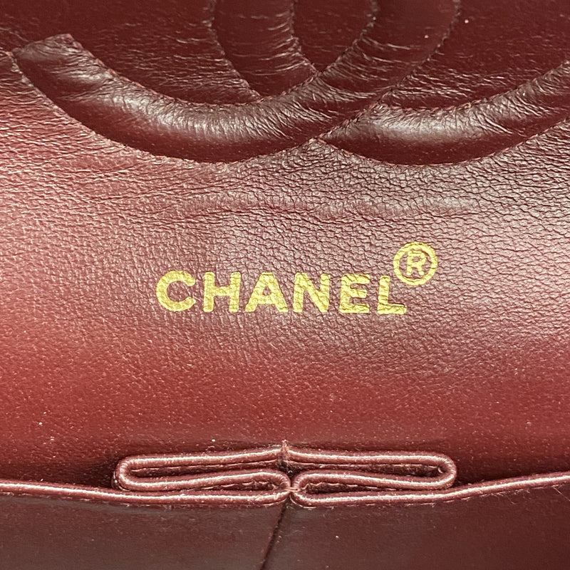 【6id6078-h】シャネル ショルダーバッグ マトラッセ Wフラップ Wチェーン ラムスキン ブラック ゴールド金具【中古】レディース