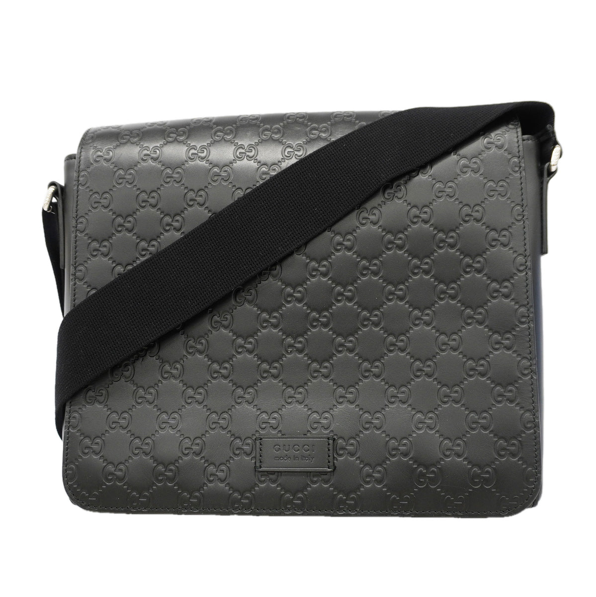 【6id6081】グッチ ショルダーバッグ グッチシマ 523226 レザー ブラック シルバー金具【中古】メンズ