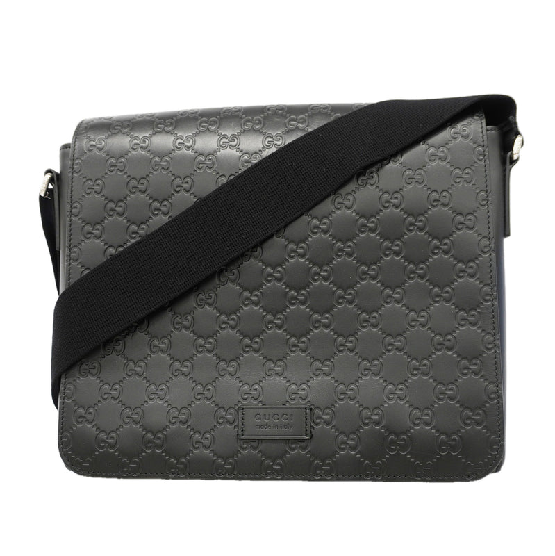 【6id6081】グッチ ショルダーバッグ グッチシマ 523226 レザー ブラック シルバー金具【中古】メンズ