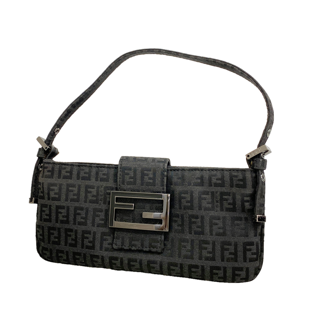 【6id6102】フェンディ ハンドバッグ ズッキーノ ナイロンキャンバス ブラック シルバー金具【中古】レディース