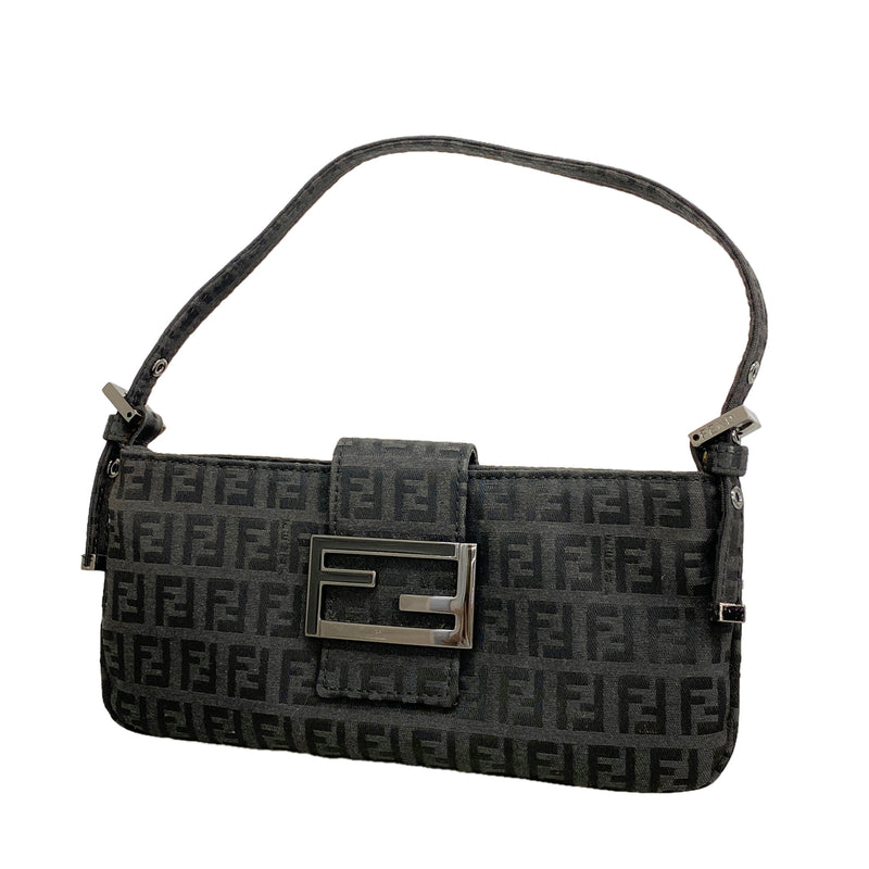 【6id6102】フェンディ ハンドバッグ ズッキーノ ナイロンキャンバス ブラック シルバー金具【中古】レディース
