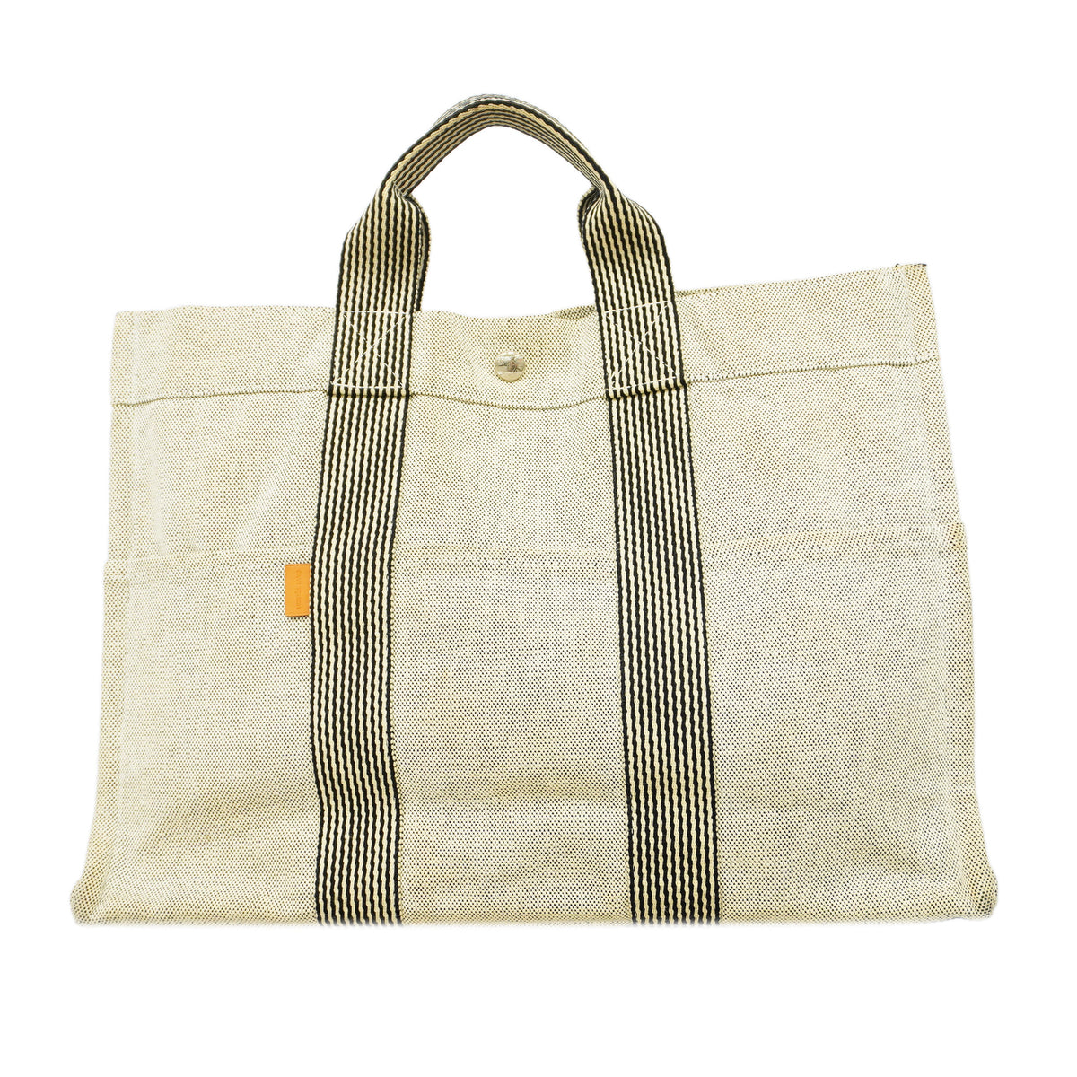 【6id6117】エルメス トートバッグ ニューフールトゥMM キャンバス グレー シルバー金具【中古】メンズ レディース ユニセックス