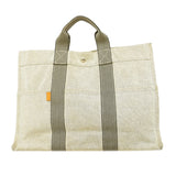 【6id6117】エルメス トートバッグ ニューフールトゥMM キャンバス グレー シルバー金具【中古】メンズ レディース ユニセックス