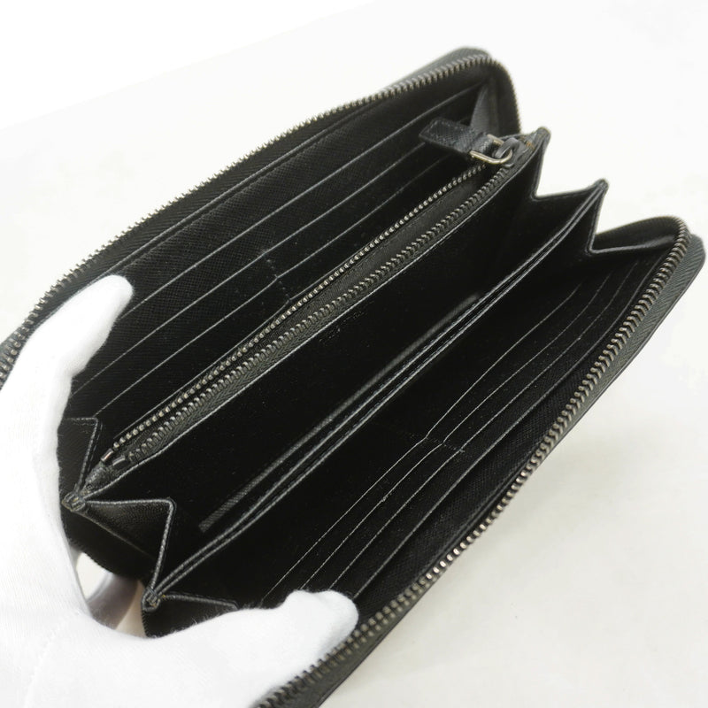 【6id6118】プラダ 長財布 サフィアーノメタル レザー ブラック シルバー金具【中古】メンズ