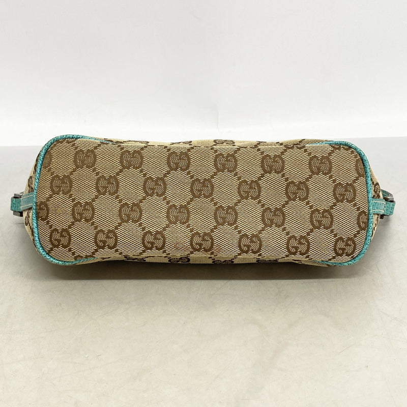 【6id6121】グッチ ハンドバッグ GGキャンバス 07198 キャンバス ブラウン グリーン シルバー金具【中古】レディース