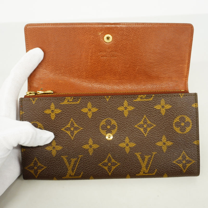 【6id6132】ルイヴィトン 長財布 モノグラム ポシェットポルトモネクレディ M61723 ブラウン【中古】レディース