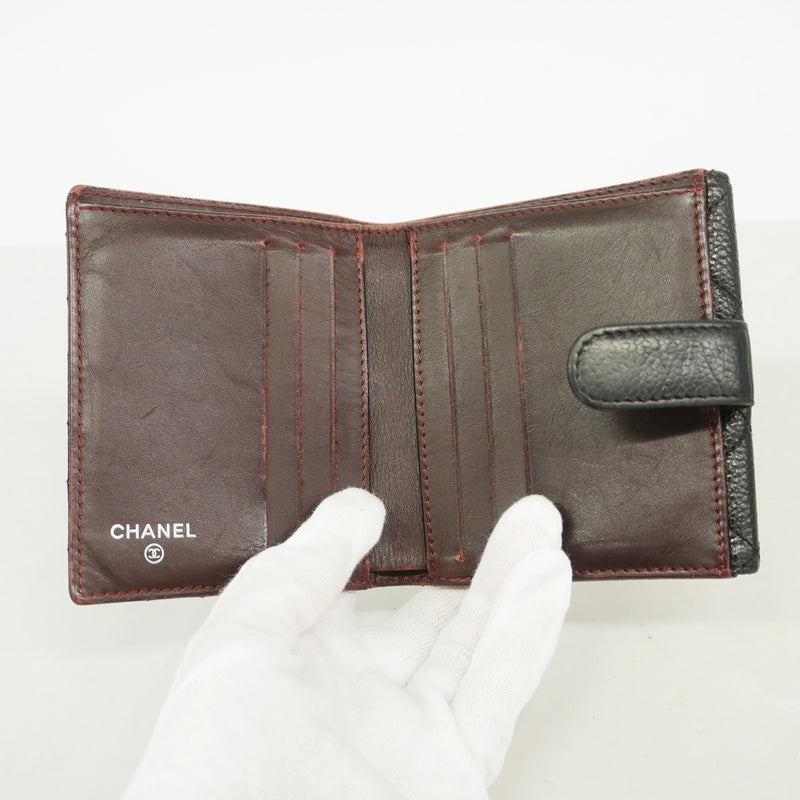 【6id6137】シャネル 財布 マトラッセ キャビアスキン ブラック シルバー金具【中古】レディース