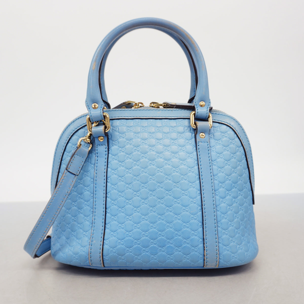 【6id6138】グッチ ハンドバッグ マイクログッチシマ 449654 レザー ブルー ゴールド金具 2wayバッグ【中古】