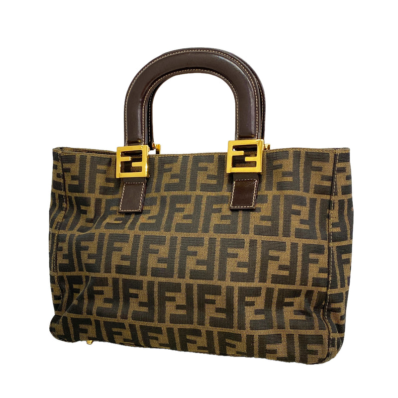 【6id6163】フェンディ ハンドバッグ ズッカ ナイロンキャンバス ブラウン ゴールド金具【中古】レディース