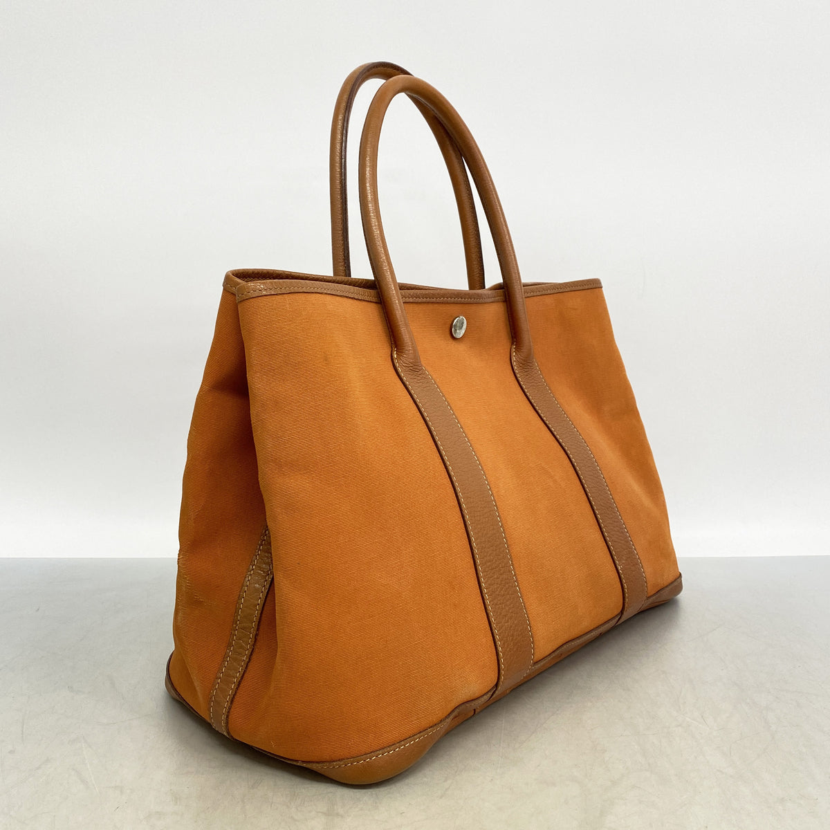 【6id6166】エルメス トートバッグ ガーデンパーティPM トワルオフィシエ オレンジ シルバー金具 □I刻印【中古】レディース