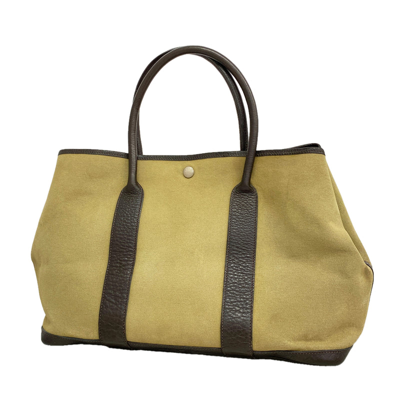 【6id6167】エルメス トートバッグ ガーデンパーティPM トワルオフィシエ ブラウン シルバー金具 T刻印【中古】レディース